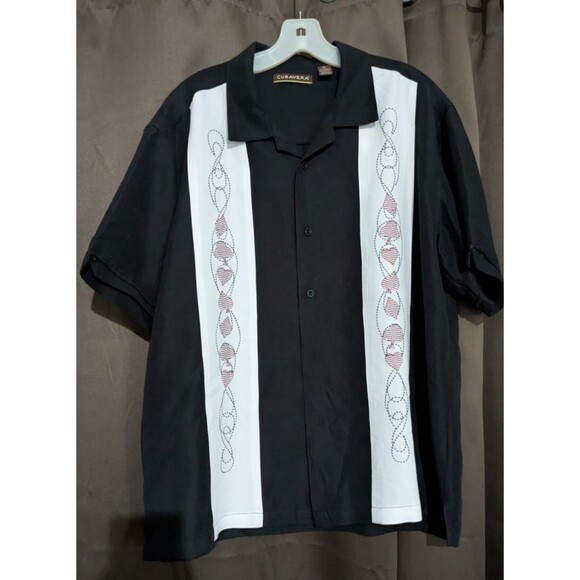 Cubavera Dress Shirt For Men XL Black and Tan Embroidered Short Sleeve - Picture 1 of 10